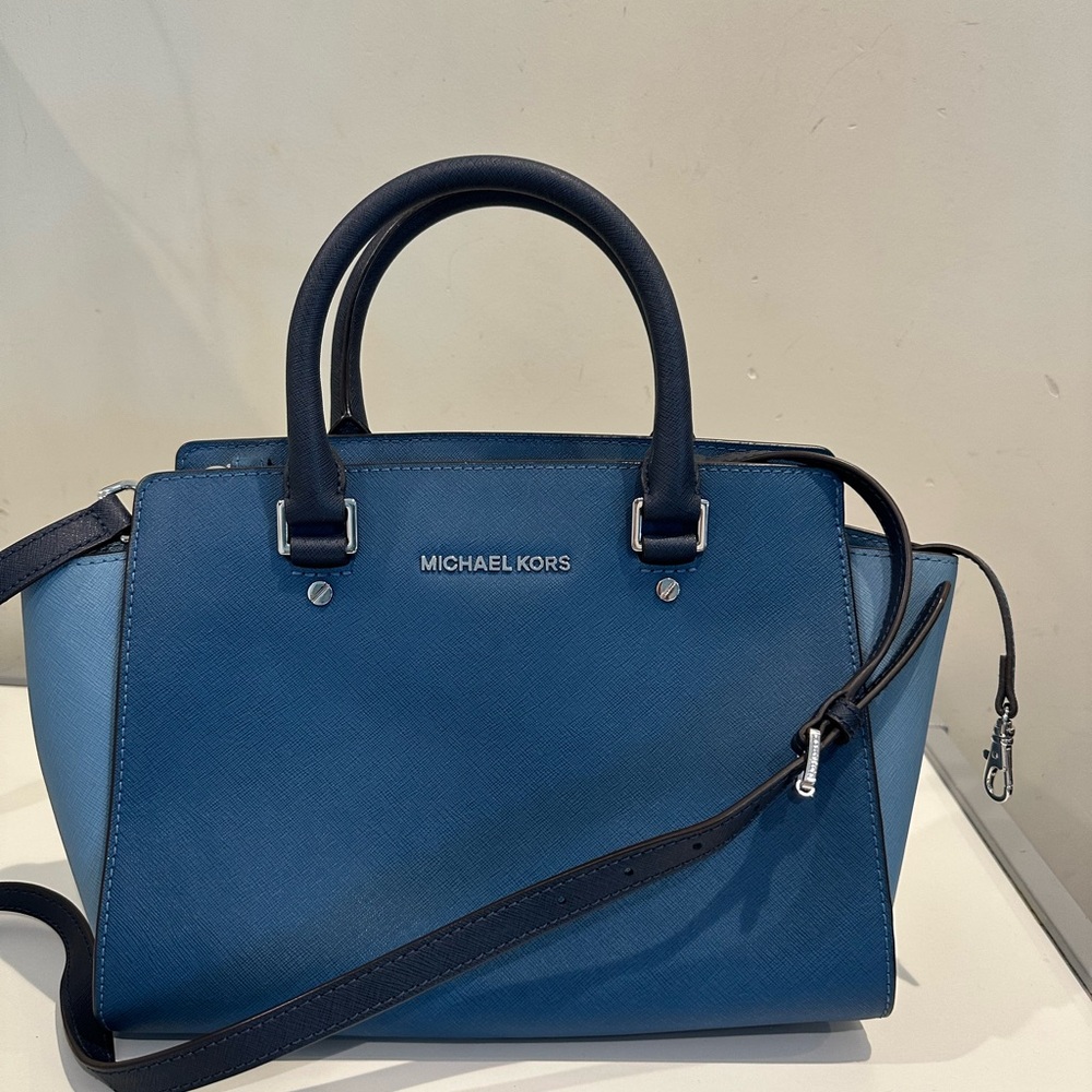 Michael Kors Selma Blue Saffiano Leather Satchel